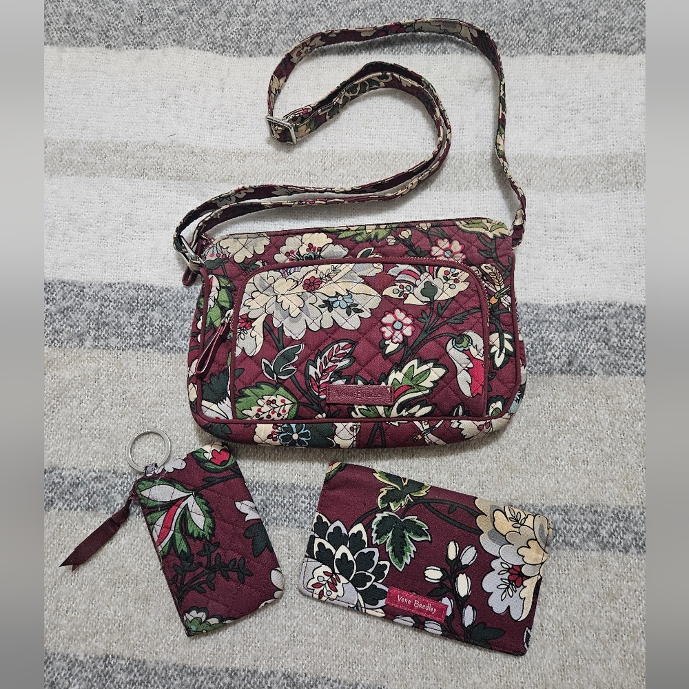 Vera Bradley Burgundy Floral Crossbody Bag Set
